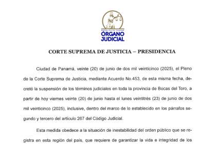 Comunicado de la Presidencia de la Corte Suprema de Justicia