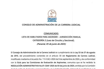 Comunicado y Resolución sobre a los ascensos de Jueces de la Jurisdicción de Familia, conforme a Ley de Carrera Judicial