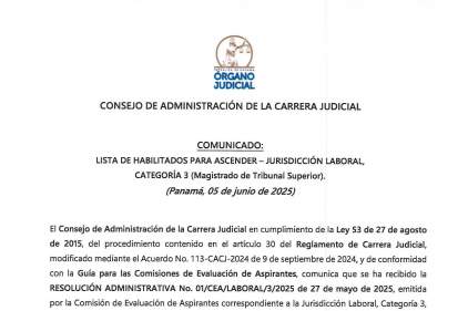 Comunicado y Resolución sobre a los ascensos de Jueces de la Jurisdicción Laboral, conforme a Ley de Carrera Judicial