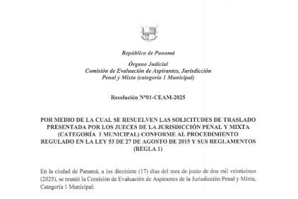 Resolución N° 01- CEAM - 2025 - Comisión de Evaluación de Aspirantes, Jurisdicción Penal y Mixta (Categoría 1 Municipal)