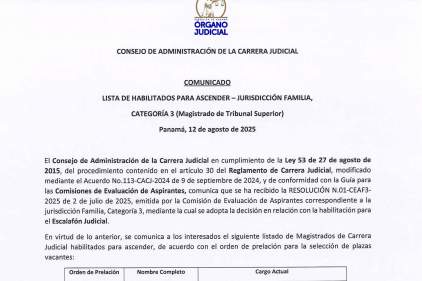 Comunicado - Consejo de Administración de la Carrera Judicial