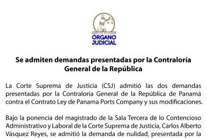 Se admiten demandas presentadas por la Contraloría General de la República
