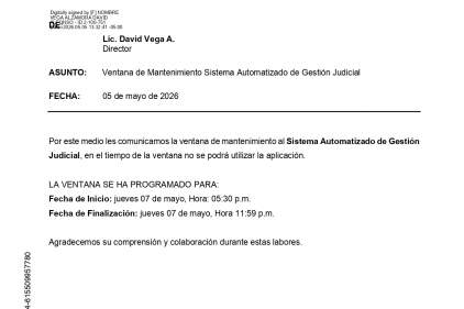 Se programa para este jueves 7 de mayo ventana de mantenimiento al Sistema Automatizado de Gestión Judicial (SAGJ)