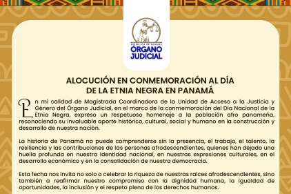 Alocución de la Magistrada de la CSJ y Coordinadora de la UNAJUG, Ariadne M. García Angulo, en el Día de la Etnia Negra