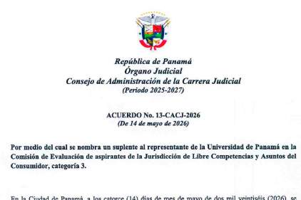 Acuerdo N° 13 del Consejo de Administración de la Carrera Judicial -2026