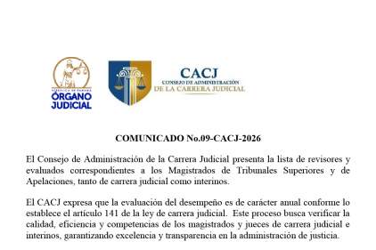 Comunicado N.° 9 del Consejo de Administración de la Carrera Judicial - 2026