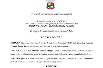 Resolución de Duelo No. 02-CACJ-26 Por la cual se lamenta la desaparición física de la honorable Juez Marietta L. Ábrego