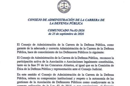 Comunicado n.° 02-2026 del Consejo de Administración de la Carrera de la Defensa Pública