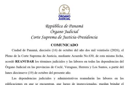 Comunicado de la Corte Suprema de Justicia