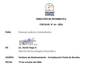 Circular n.° 66 de la Dirección de Informática - Ventana de mantenimiento de actualización al portal de revistas