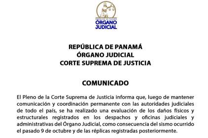 Comunicado del Órgano Judicial sobre suspensión de términos