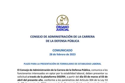 COMUNICADO - PLAZO PARA LA PRESENTACIÓN DE FORMULARIO DE ESTABILIDAD LABORAL