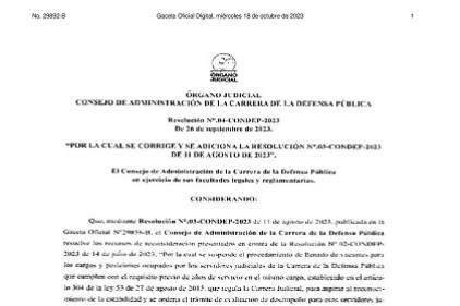 RESOLUCIÓN N°.04-CONDEP-2023 DEL CONSEJO DE ADMINISTRACIÓN DE LA CARRERA DE LA DEFENSA PÚBLICA