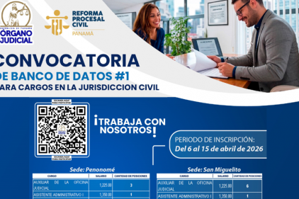 📢 ¡Atención! Próxima apertura de inscripción de Convocatoria de Banco de Datos #1 para cargos en la Jurisdicción Civil