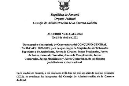 ACUERDO N°7 DEL CONSEJO DE ADMINISTRACIÓN DE LA CARRERA JUDICIAL DEL 18 DE ABRIL DE 2022