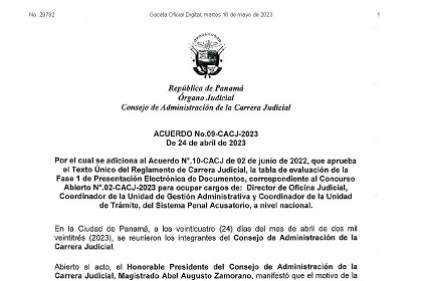 ACUERDO No.09-CACJ-2023 DE 24 DE ABRIL DE 2023 POR EL CUAL SE ADICIONA A ACUERDO N°.10-CACJ DE 02 DE JUNIO DE 2022