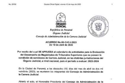 Acuerdo N°08-CACJ-2023 Calendario de Actividades de Evaluación del Desempeño de Magistrados de Tribunales Superiores