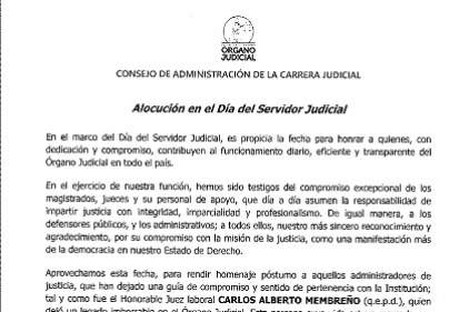 Alocución en el Día del Servidor Judicial