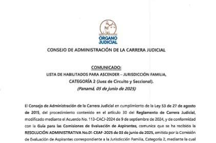 Comunicado - Lista de habilitados para ascender - Jurisdicción Familia