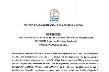 Comunicado - Lista de habilitados para ascender - Jurisdicción Niñez y Adolescencia
