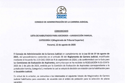 CACJ - Comunicado de fecha 12 de agosto de 2025 sobre la lista de habilitados para ascender de la jurisdicción