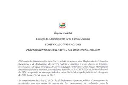 Comunicado N°03-CACJ-2026 - Procedimiento de Evaluación de Desempeño, 2026-2027